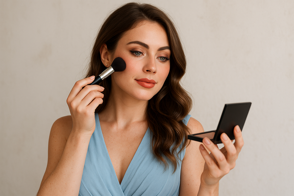 Maquillage avec robe bleu ciel